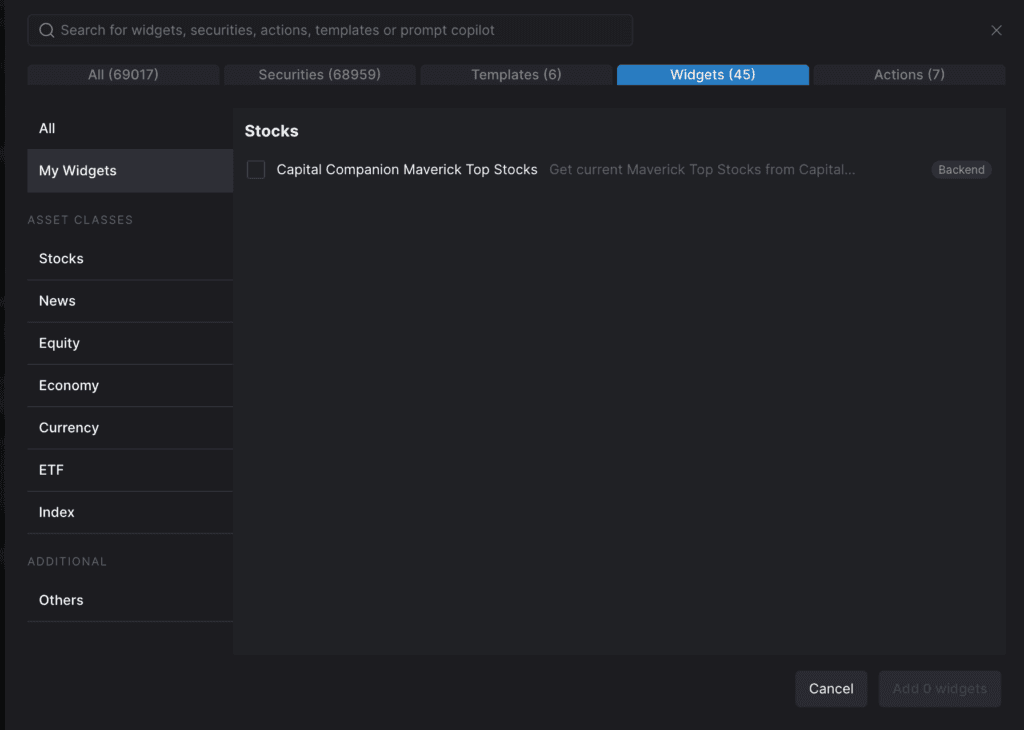 OpenBB Widget Selection